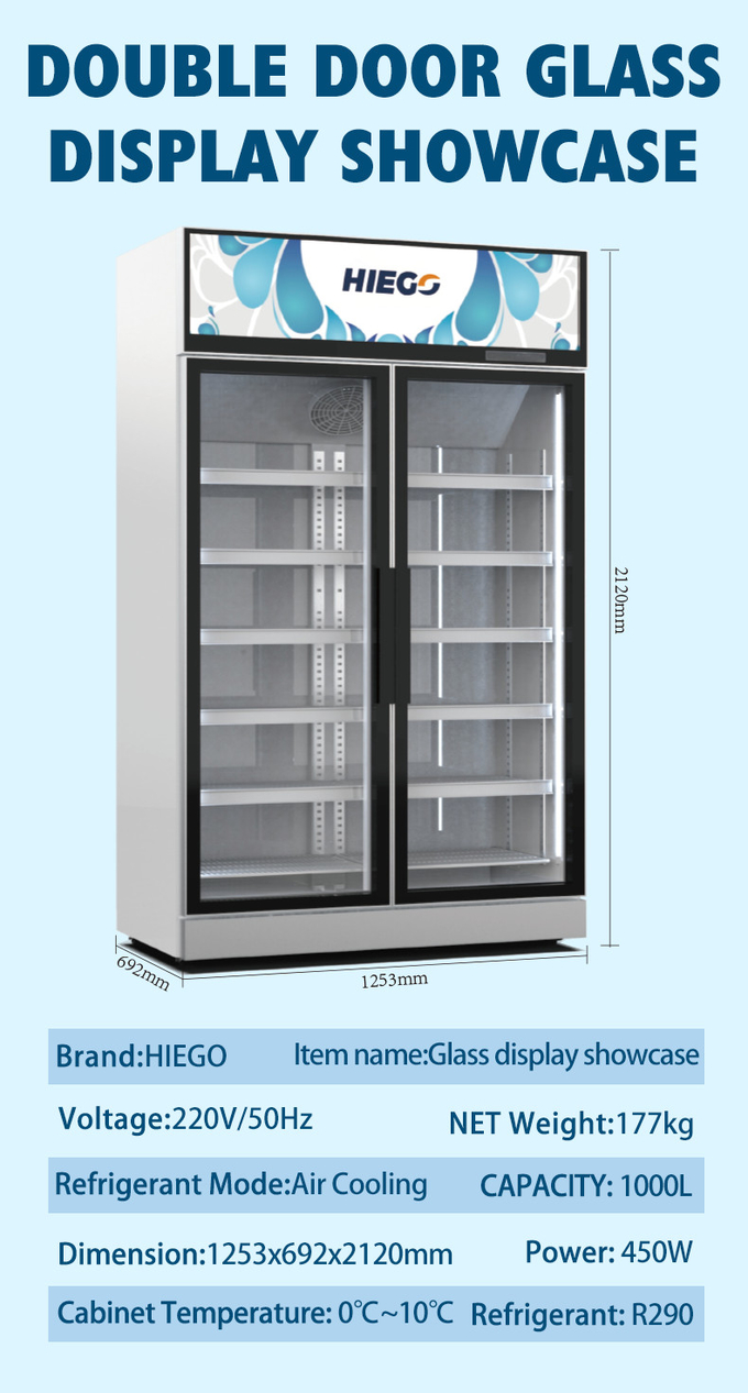 368L Single Glass Door Display Chiller Upright Refrigerated Vertical Freezer 9