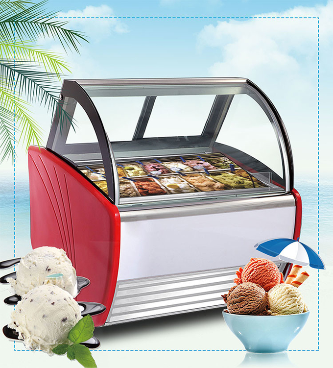50-60hz Ice Cream Display Cabinet Curved Glass Gelato Display Cabinet 0