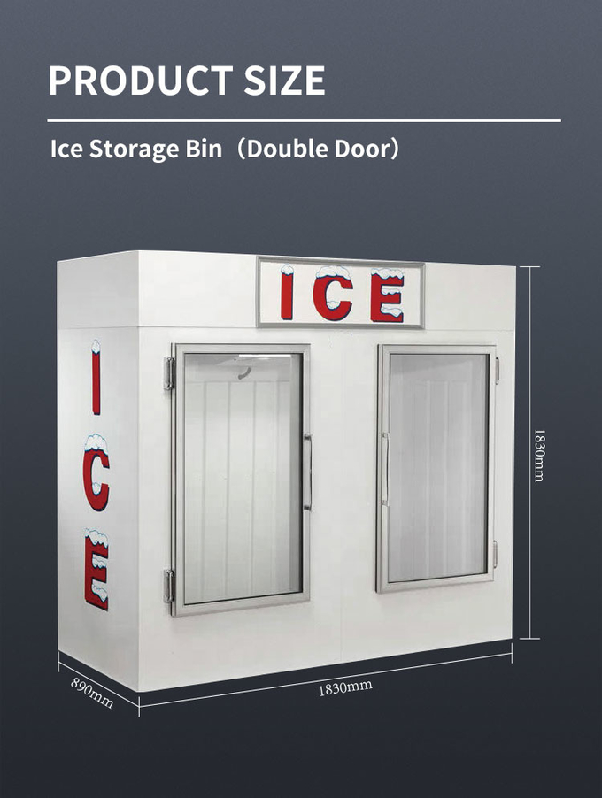 Double Doors Ice Storage Freezer Merchandiser For Outdoor 1841L 1