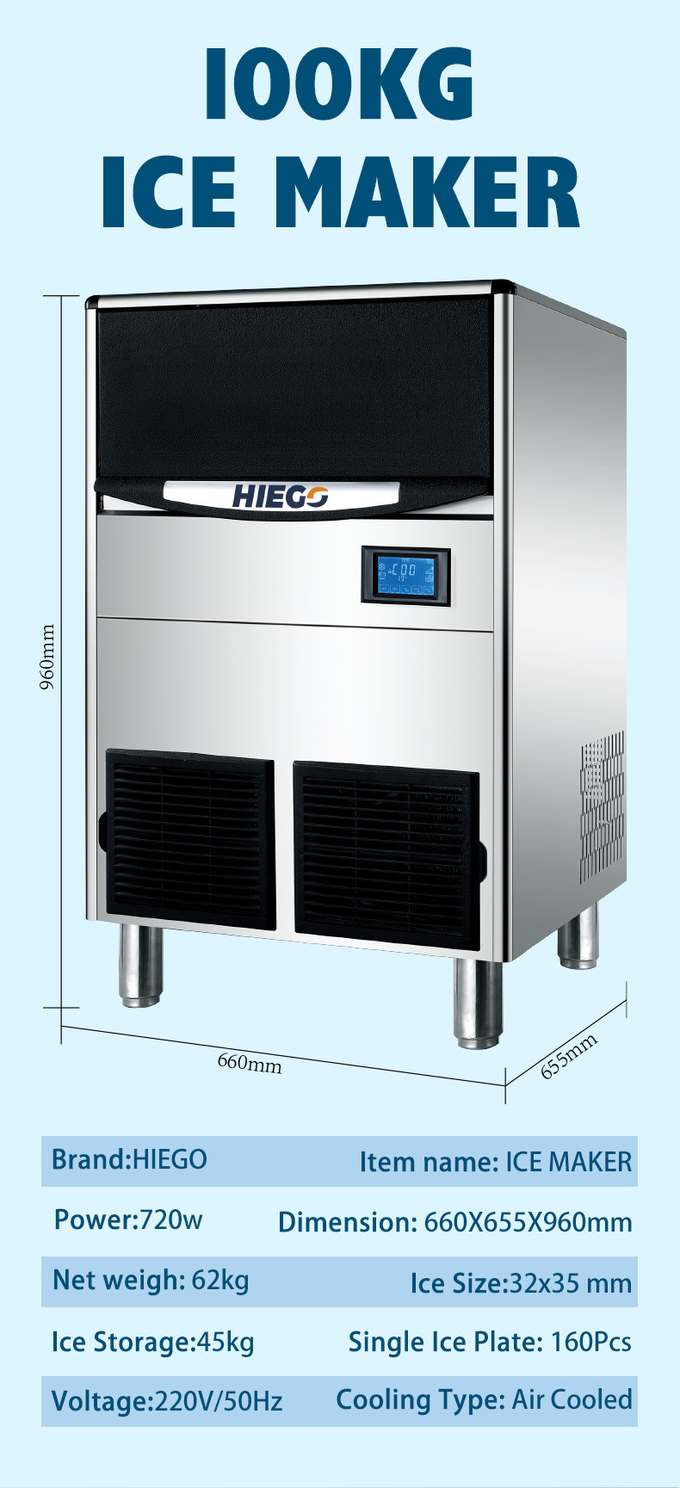 100KG/24Hr Crescent Ice Machine R404 45kg Clear Ice Making Machine For Commercial 12