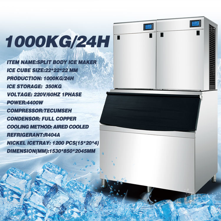 1Ton Cube Ice Maker Machine Crystal 1000kg/24H Big Capacity Ice Maker