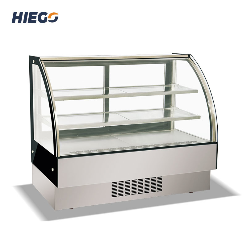 Cake Display Showcase Air Cooling For Supermarket Curved Glass Chiller Cake Showcase