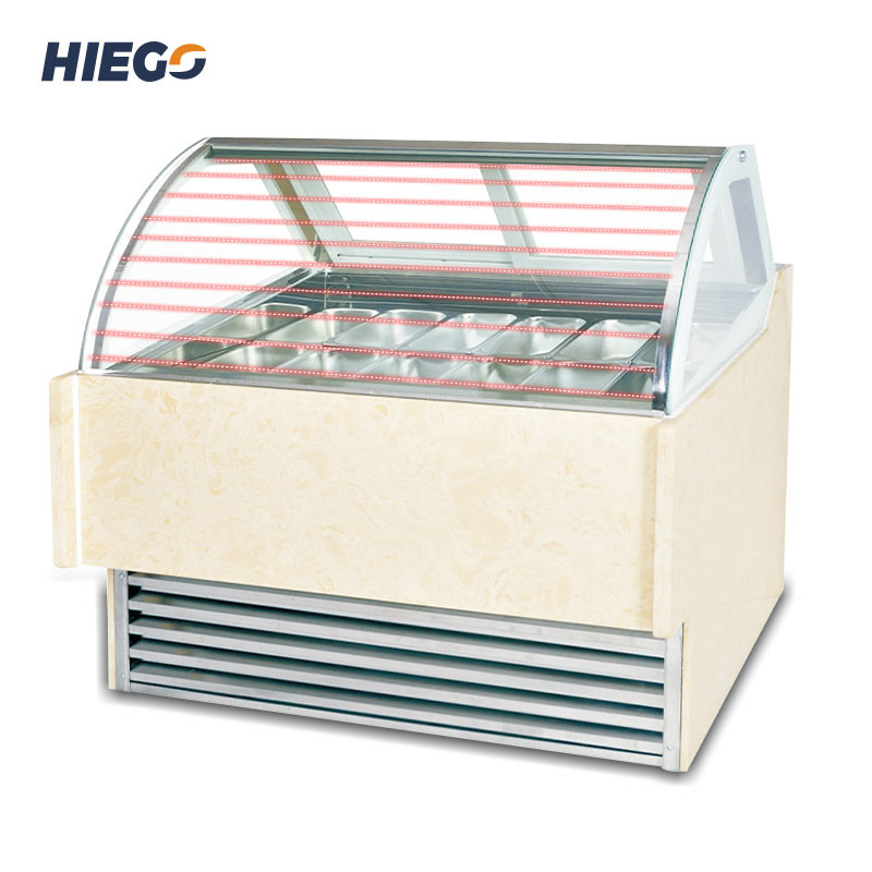 Curved Glass Ice Cream Display Cabinet 390l Countertop Gelato Display Case