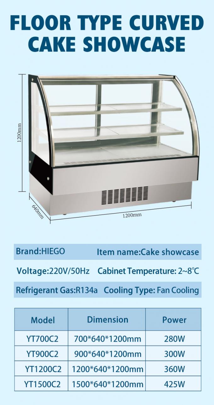 Cake Display Showcase Air Cooling For Supermarket Curved Glass Chiller Cake Showcase 6