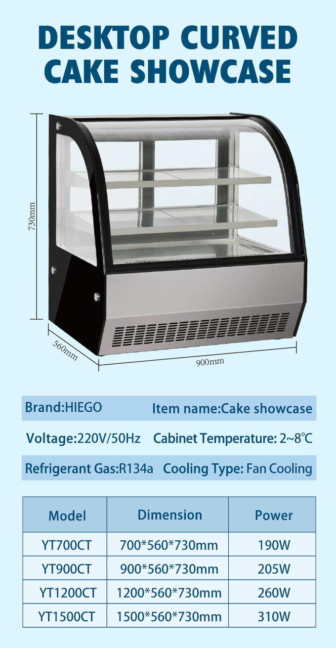 Floor Type Curved Glass Cake Display R600a Counter Pastry Display Chiller 0