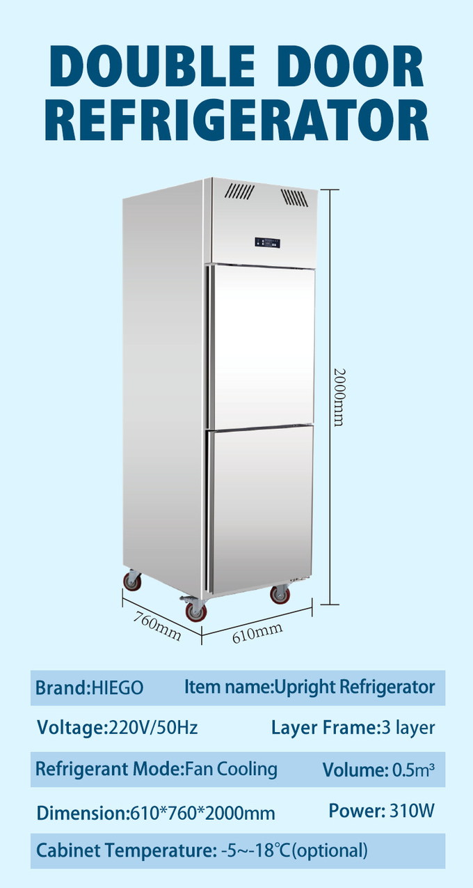 500L Commercial Upright Freezer 2 Doors Restaurant Refrigeration Equipment 0