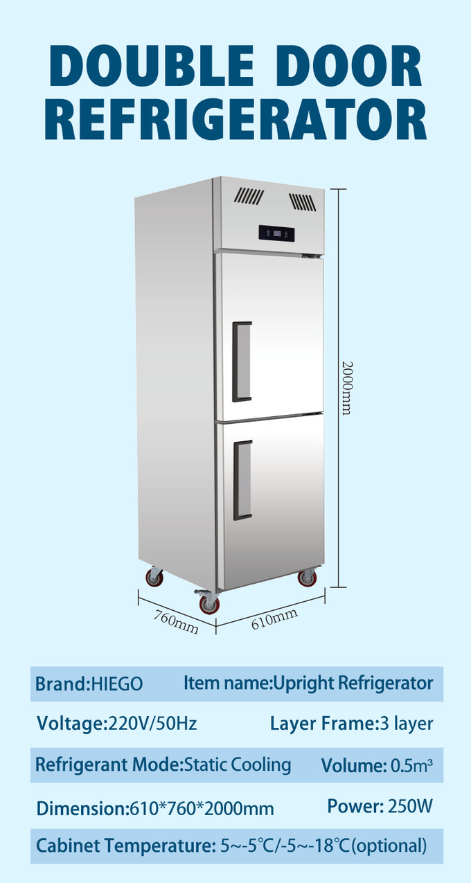 Commercial Double Door Upright Freezer R134a Vertical Display Chiller 8