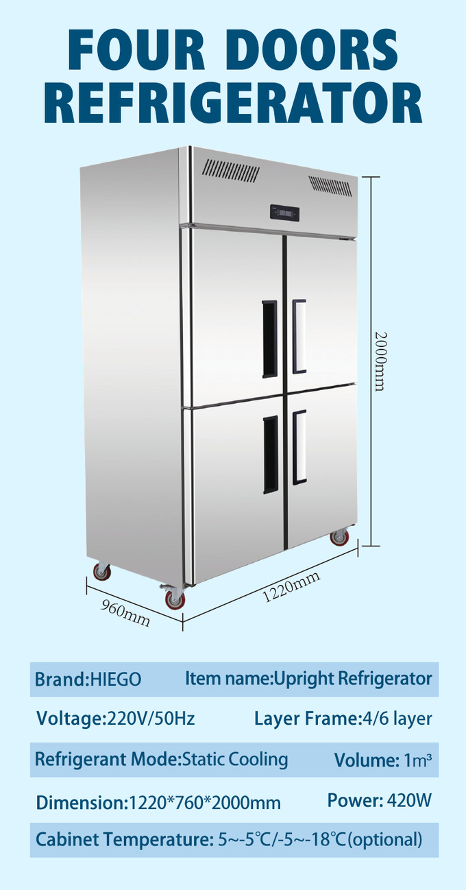 4 Doors Commercial Upright Refrigerator 1000L Single Double Temperature 9