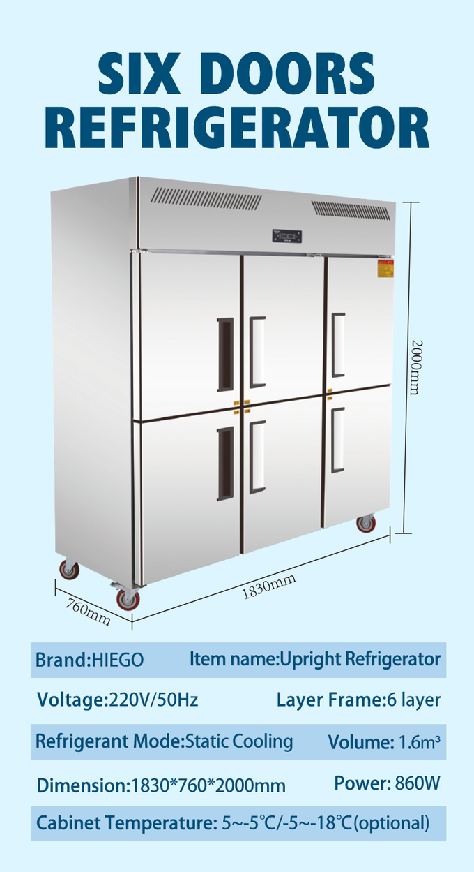 4 Doors Commercial Upright Refrigerator 1000L Single Double Temperature 10