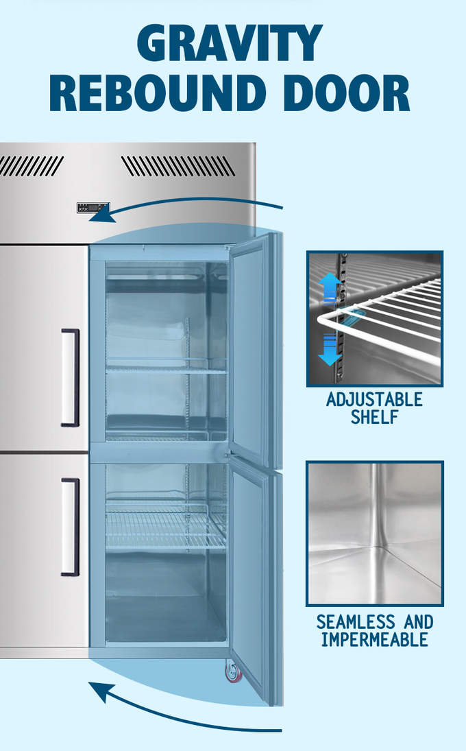 1000L Stainless Steel Freezer For Meat 4 Doors Fan Cooling Vertical Kitchen Refrigerator 5
